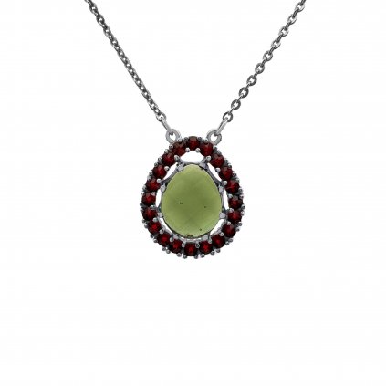 Stříbrný náhrdelník s vltavínem a granáty P2000326530005