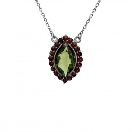 Silver necklace with Moldavite and garnets P2000326520006
