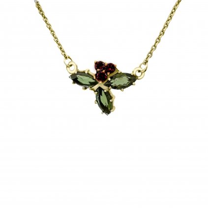 Zlatý náhrdelník s vltavíny a granáty P200036590009