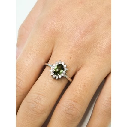 Stříbrný prsten s vltavíny a zirkony 2000328330009