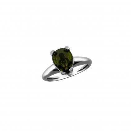 Stříbrný prsten s vltavínem ve tvaru kapky P2000276400007