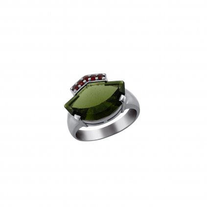 Stříbrný prsten s vltavínem a granáty P2000259440007
