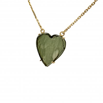 Gold necklace with Moldavite - heart 2000330980001
