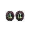 Silver earrings with cut Moldavites and garnets P2000084660006