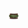 Moldavite ring in gold with garnet 2000266700001