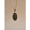 Moldavite pendant in gold with garnet 2000103690007