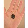 Moldavite pendant in gold with garnet 2000103690007