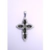 Stříbrný přívěsek  kříž s broušenými vltavíny a zirkony 2000168740005