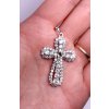 Stříbrný přívěsek kříž s broušeným vltavínem a zirkony 2000175970007