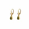 Dangle earrings with Moldavite and zircons in gold 20000227350009