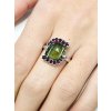 Stříbrný prsten s vltavínem a granáty P45 0035