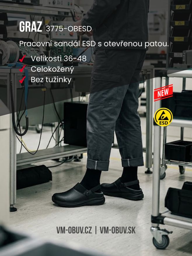 Novinka GRAZ je na skladě! 🤩 Celokožený pracovní sandál s otevřenou patou a ESD vlastnostmi, bez ochranné tužinky -> lehká...