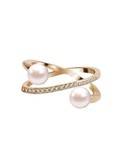 576 1 prsten double pearl s kubickou zirkonii pozlaceny