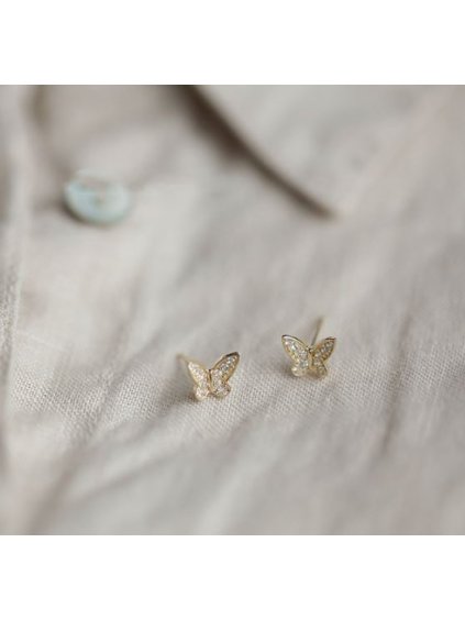 87 stribrne nausnice butterfly s kubickou zirkonii pozlacene