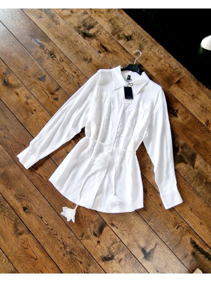 157 damska bila oversize tunikova halenka s paskem univerzalni vel 40 46