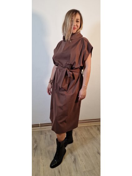 256 damske oversize strecove saty pasek kapsy hnede vel 40 46