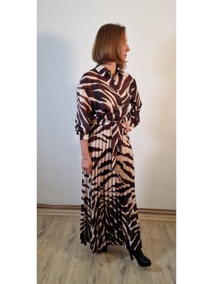 271 damske lehke plise saty s paskem bezovo hnede univerzalni vel 36 40