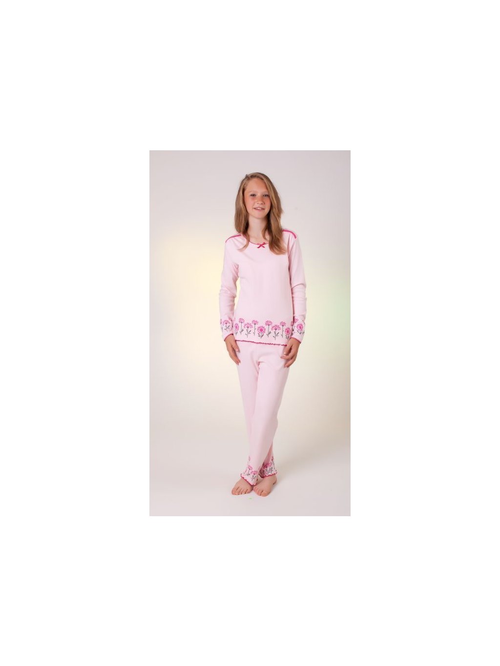 Pyžamo dlouhé dorostenecké dívčí bavlněné (140-160) CALVI 13-512 (barva růžová, Velikost 140)
