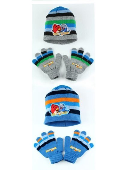 Čepice zimní a rukavice dětské chlapecké angry birds (UNI) SETINO 780-145 modrá (Barva šedá, Velikost _ONE SIZE)