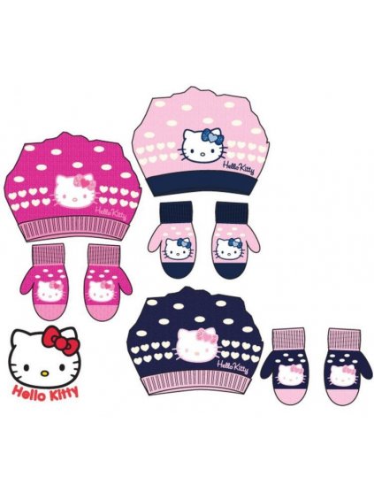 Set čepice a rukavice dětské dívčí hello kitty (48-50) SUN CITY NH4125 (Barva tm. růžová, Velikost 50cm)