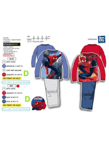 Pyžamo dlouhé spiderman dětské chlapecké (98-128) SUN CITY EP2038