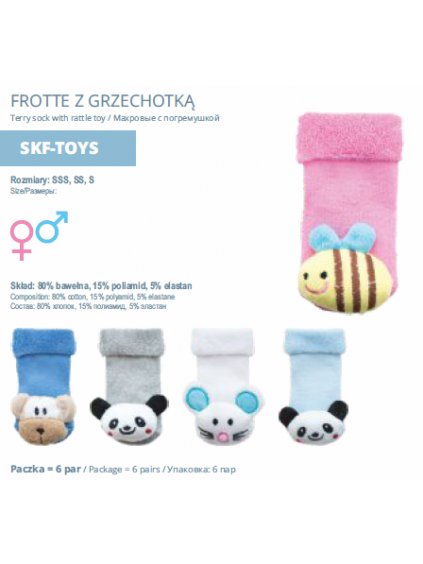 Ponožky s chrastítkem froté teplé kojenecké dívčí a chlapecké (14-20) YO! SKF-TOYS 14-16 bílá (Barva šedá, Velikost 17-18)