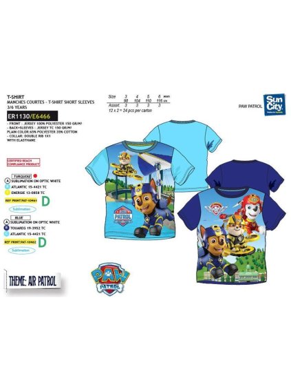 Tričko krátký rukáv paw patrol tlapka patrola dětské chlapecké (3-6 let) SUN CITY ER1130