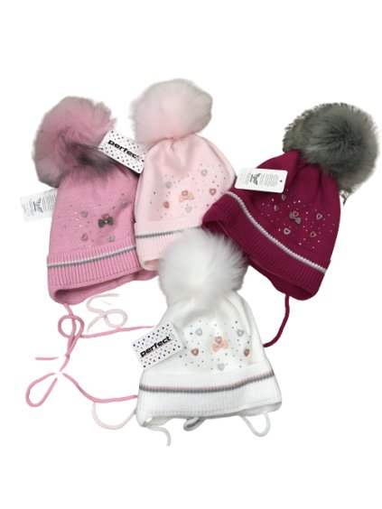 Čepice s bambulí zimní kojenecká dětská dívčí (ONE SIZE) PERFECT POLSKÁ MÓDA PV920306