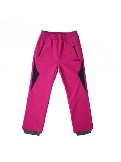 Dívčí softshellové slabé kalhoty WOLF - B2182 (Barva šedá-růžová, Velikost 122)