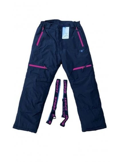 Dívčí šusťákové zateplené kalhoty SEZON SF-1886 (Barva černá-růžová, Velikost 164)