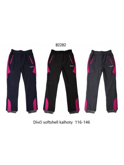 Dívčí softshellové slabé kalhoty - WOLF B2282 (Barva šedo-růžová, Velikost 146)