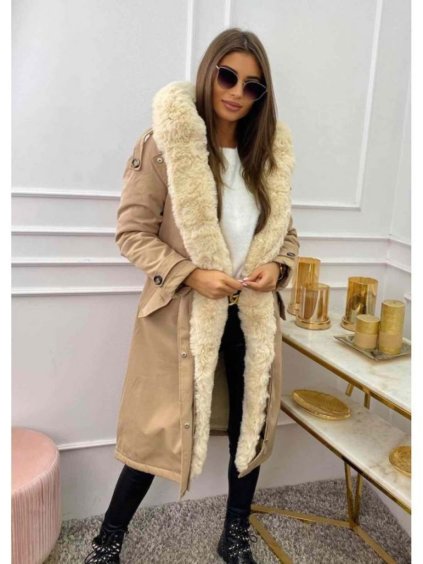 Kabát  parka zimní s kožíškem dámský (XS-S-M-L) MFFASHION IMMF21PS1220/DR M béžová