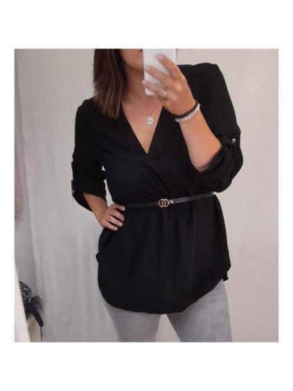 Tunika oversize dlouhý rukáv dámské nadrozměr (2XL/3XL ONE SIZE) ITALSKá MóDA IM321ANABELA (Velikost 2XL/3XL, Barva Černá)