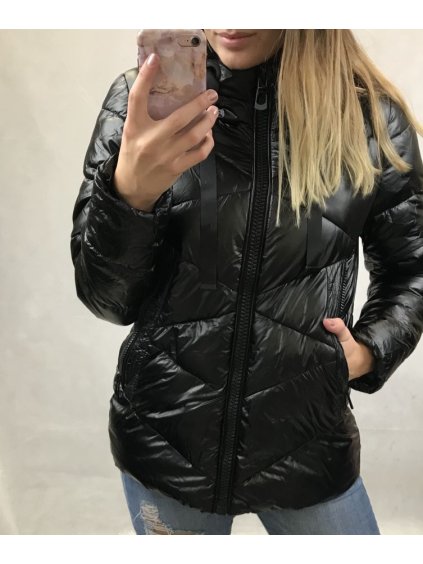 Bunda zimní lesklá dámská (S-XL) ITALSKÁ MÓDA IM4201604/DR (Velikost S, Barva Černá)