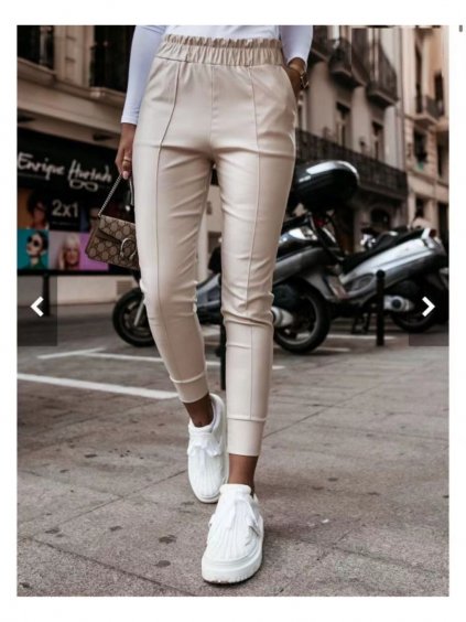 Kalhoty elegantní dlouhé koženkové dámské (S-XL) ITALSKÁ MÓDA IMWD21688/DR