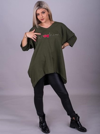 Tunika prodloužená dlouhý rukáv dámská nadrozměr (2XL/4XL ONE SIZE) TURECKÁ MÓDA IMLI21006/DR (Velikost 3XL/4XL, Barva béžová)