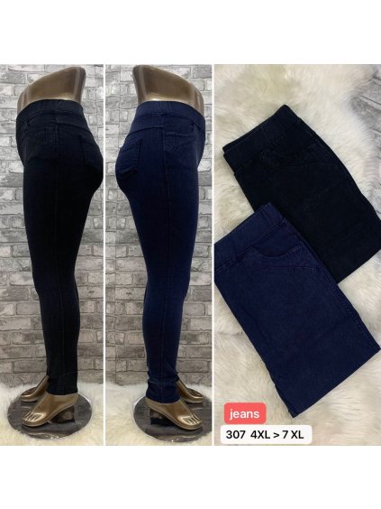 Kalhoty jeans džegíny dlouhé dámské nadrozměr (3XL-6XL) TURECKÁ MÓDA TMWL21307 (Velikost 3XL, Barva Černá)