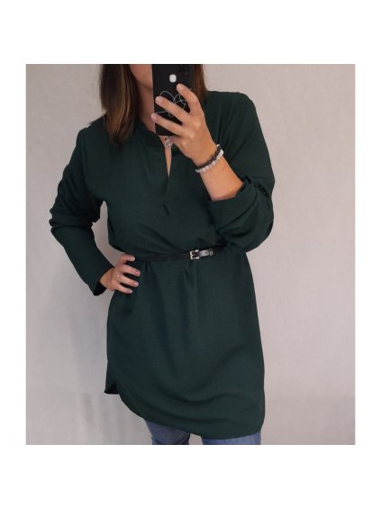 Šaty košilové s páskem dlouhý rukáv dámské (2XL/3XL ONE SIZE) ITALSKÁ MÓDA IM321525/DR (Velikost 2XL/3XL, Barva Černá)