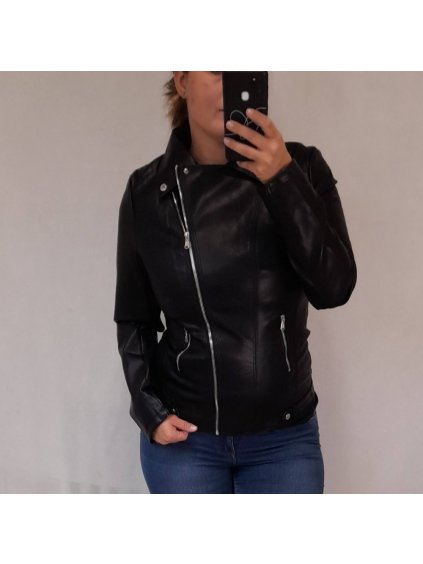 Bunda Křivák koženková dámská nadrozměrná  (3xl-7xl) LANMAS ITALSKá MODA IM921R-115/DR (Velikost 3XL, Barva Černá)