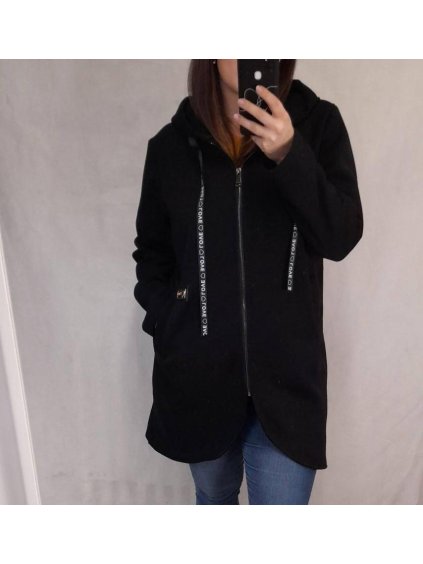 Kabát mikina na zip dlouhý rukáv dámská nadrozměr (XL/2XL ONE SIZE) ITALSKÁ MODA IM421ELA (Velikost XL/2XL, Barva Černá)
