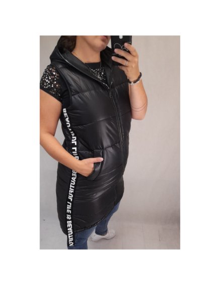 Vesta šusťáková s kapucí dámská (M/L ONE SIZE) ITALSKÁ MÓDA IMD21BIBI/DR (Velikost M/L, Barva Černá)