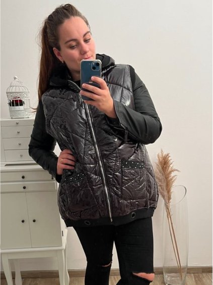 Vesta s kapucí dámská nadrozměr (2XL-4XL) TURECKÁ MODA IMLI21060/DR (Velikost 2XL, Barva Černá)