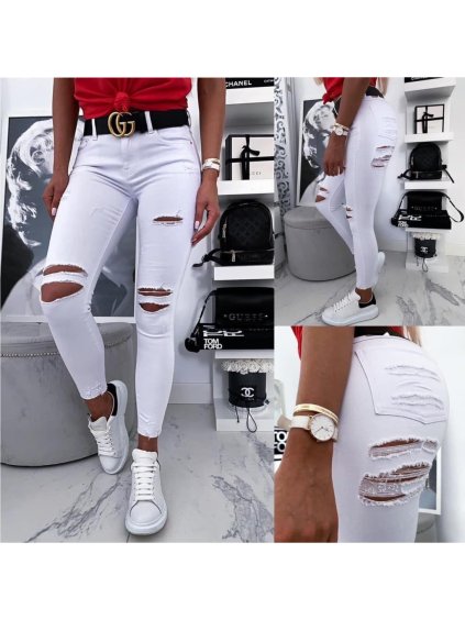 Kalhoty riflové dámské (uni xs-xl) RE-DRESS MA5202596-B/DR (Velikost XS, Barva bílá)