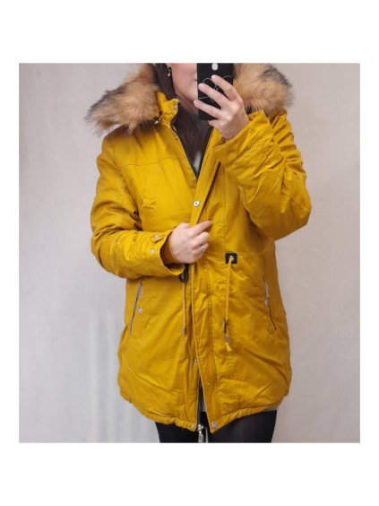 Bunda/Kabát parka zimní dámská nadrozměr (XL-7XL) POLSKÁ MÓDA HKW21A-BIG949/DR (Velikost XL, Barva žlutá)