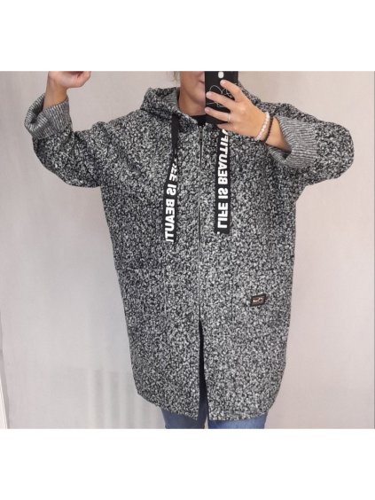 Kabát beránek dlouhý rukáv dámský (2xl/3xl ONE SIZE) ITALSKÁ MÓDA IM421754/DR (Velikost 2XL/3XL, Barva šedá)