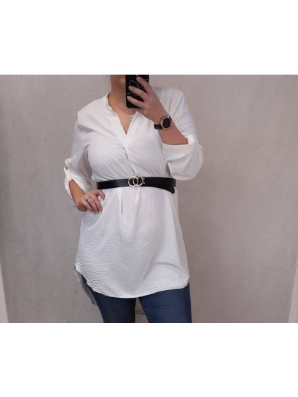 Tunika prodloužená košilová s páskem dlouhý rukáv dámská nadrozměr (2XL/3XL ONE SIZE) ITALSKÁ MÓDA IMD212156/DUR (Velikost 2XL/3XL, Barva Černá)