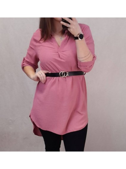 Tunika prodloužená košilová s páskem dlouhý rukáv dámská nadrozměr (2XL/3XL ONE SIZE) ITALSKÁ MÓDA IMD212156/DUR (Velikost 2XL/3XL, Barva Černá)