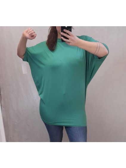 Tunika prodloužená oversize krátký rukáv dámská (L/XL ONE SIZE) ITALSKÁ MÓDA IM722017/DR (Velikost S/M/L, Barva zelená)