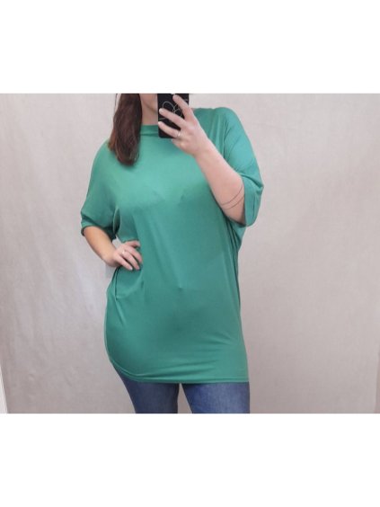 Tunika prodloužená oversize krátký rukáv dámská (L/XL ONE SIZE) ITALSKÁ MÓDA IM722017/DR (Velikost S/M/L, Barva zelená)