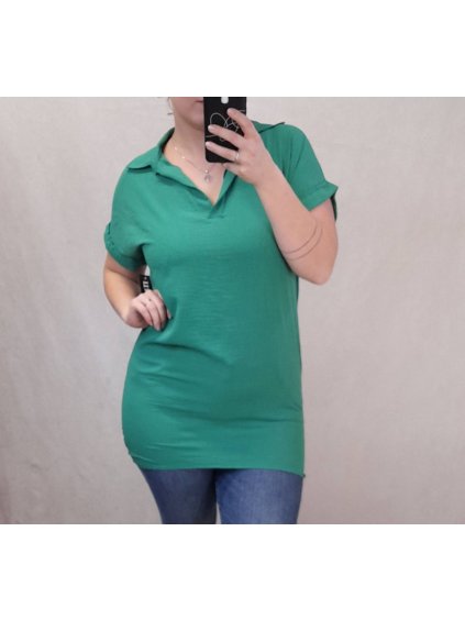 Tunika košilová krátký rukáv dámská nadrozměr (XL/2XL ONE SIZE) ITALSKÁ MÓDA IMJ22006/DR (Velikost XL/2XL, Barva zelená)